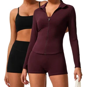Women’s Gym Fitness Activewear Set Breathable 2 Piece Yoga Leggings and Jackets Sports Wear for Women