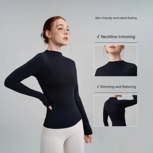 Women’s Gym Tops Workout Running Yoga Sports Shirts Crew Neck Long Sleeve Athletic Quick Dry Breathable