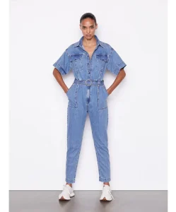 Women’s Half Sleeve Denim Belt Denim Jumpsuit Ladies Stylish Blue Color Jean Romper