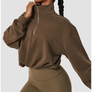 Women’s Half Zip Pullover Sweatshirt Long Sleeve Cropped Hoodie Athletic Workout Tops Casual Fall Fashion