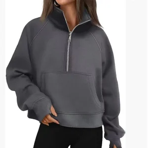 Women’s Half Zip Sweatshirt Long Sleeve Pullover with Pocket Casual Loose Fleece Hoodie Fall Winter Daily Wear