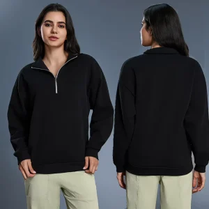 Women’s Half-zip Stand-up Collar Sweatshirts, Autumn and Winter Fleece-lined, Warm, Loose, Casual, Running Sportswear