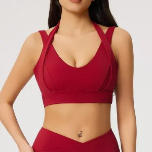 Women’s Halter Neck Open Back Breathable Quick Dry Sports Bra High Support Customizable Logo Nylon Spandex Yoga Top