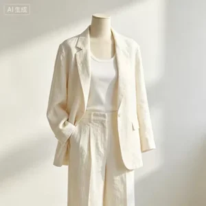 Women’s Hemp Woven Slim Fit Single Breasted Button Closure Blazer Anti Wrinkle Office Jacket Business Suit