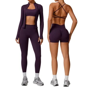 Women’s High Elastic Quick Dry Workout Gym Fitness Set 2 3 Piece Seamless Yoga Wear Short Solid for Running Sports