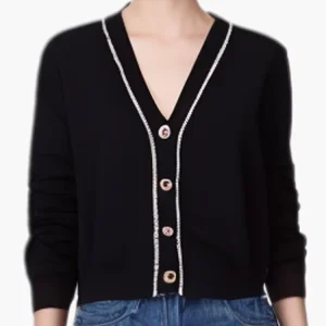 Women’s High End Autumn Winter Viscose Polyester Quick Dry Breathable V neck Button Front Cotton Liner Cardigan