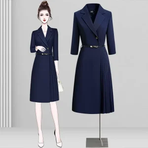 Women’s High-End Professional Commuting Pleated Skirt Suit Dress French Style with Fashionable Sense Women’s Suits & Blazers