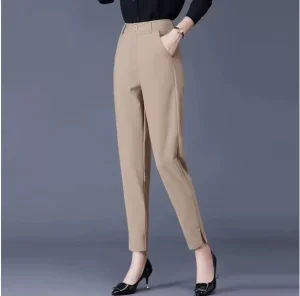 Women’s High End Slim Fit Slit Pants Apricot Color Casual Loose Style for Spring Summer Western New Pants