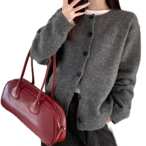 Women’s High-End Winter Knitted Cardigan Korean Style Button Closure Front Logo Loose Fit New Collection
