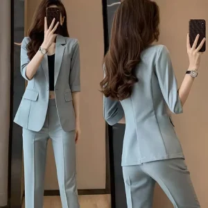Women’s High-Grade Goddess Style Summer Suit Mid-Sleeve Professional Work Clothes Button Fashionable Formal Hotel Suit