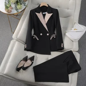 Women’s High-Grade Professional Black Suit Autumn and Winter Fashion With Long Sleeves Elegant Temperament Overalls