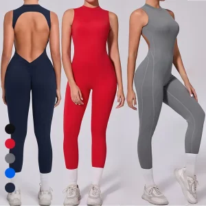 Women’s High Neck Sleeveless Bodysuit Hollow Out Scrunch Butt Workout Romper Backless Sports Bodycon Cutout Yoga Jumpsuit