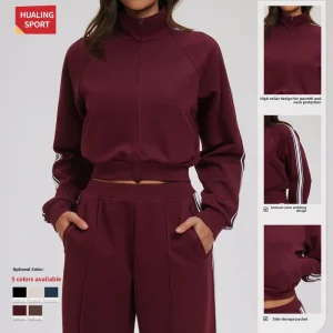 Women’s High Neck Zip Up Sweatshirt 54% Cotton Blend Casual Track Jacket with Pockets for Gym Running Outdoor
