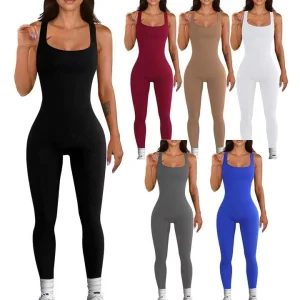 Women’s High Quality Knitted Yoga Sports Jumpsuit Custom Logo Slim Fit Ribbed Shorts Casual Summer Fitness