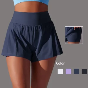 Women’s High Quality Quick Dry Summer Yoga Shorts Elastic Waist Tennis Sports Fitness Running Shorts Solid Pattern