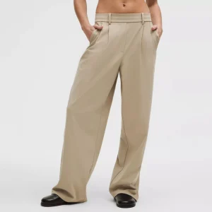 Women’s High Rise Loose Fit Pants 4 Way Stretch Faux Fly Casual Trouser
