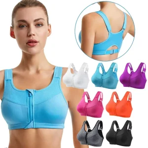 Women’s High Strength Anti Sagging Yoga Vest Non Rimmed Sports Bra with Underwire Support Front Zipper Running Push-Up Vest