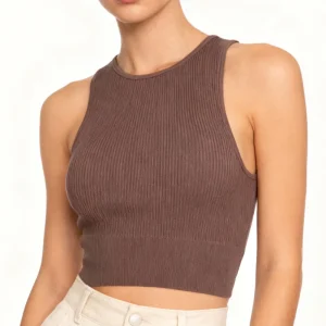 Women’s High Stretch Seamless Spandex Nylon Yoga Tank Top Quick Dry Breathable Eco Friendly Crew Neck Sporty Activewear