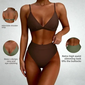 Women’s High Support Deep V Neck Running Sports Bra with Crisscross Straps Shockproof 100% Nylon for Yoga & Sports