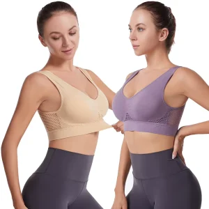 Women’s High Support Plus Size Yoga Size Sports Bra with Removable Padded Breathable Mesh Back Workout Vest for Gym