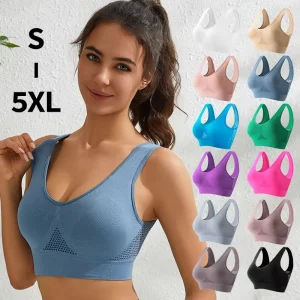 Women’s High Support Plus Yoga Size Sports Bra Breathable Mesh Back Padded Workout Vest for Gym