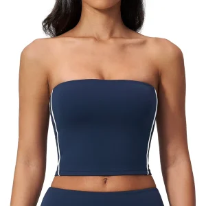 Women’s High Support Strapless Tube Bra Sports Underwear Color Blocking Yoga Gym Fitness Breathable Four Way Stretch 4539