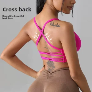 Women’s High Support Sweat-Wicking Yoga Tank Top Cross-Back Bra Set Spandex/Nylon Material Outdoor Fitness Sports