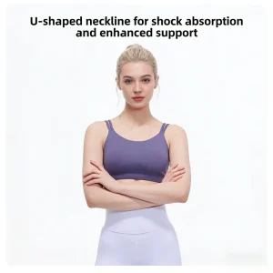 Women’s High Support Yoga Sports Bra with Spaghetti Strap Backless Design Breathable Quick Dry Fabric Shockproof Crew Neck