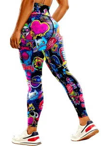 Women’s High Waist Ankle Length Color Blocking Printed Breathable Quick Drying Seamless Yoga Pants Spandex Polyester Elastic