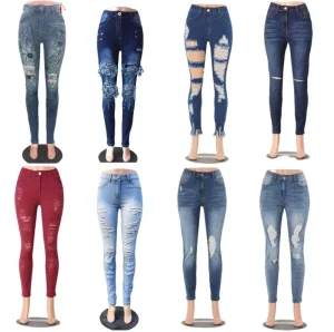 Women’s High Waist Ankle-Length Straight Denim Jeans Breathable Casual Vintage Washed Fabric
