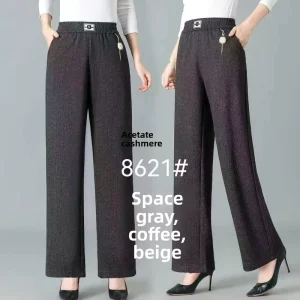 Women’s High Waist Anti-Wrinkle Loose Straight-Cut Wide-Leg Trousers Solid Color Casual Style Long Pants for Winter