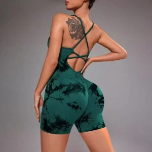 Women’s High Waist Bohemian Jumpsuits Spaghetti Strap Tie Dye Rompers Casual Loose Plus Size Sports Outfit