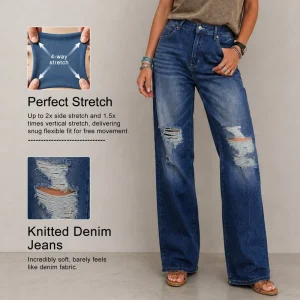Women’s High Waist Boyfriend Jeans Ripped Denim Light Wash Loose Fit Baggy Jeans