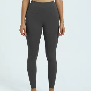 Women’s High Waist Breathable Yoga Pants Tummy Control Fitness Leggings with Side Pockets Solid Pattern Workout Running Tights