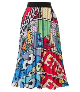 Women’s High Waist Cartoon Pleated A-Line Swing Skirt