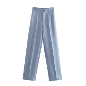 Women’s High Waist Casual Straight Pants Plain Dyed for Summer