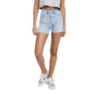 Women’s High Waist Cute Rip Jean Shorts bleach wash denim in Casual Style for Summer