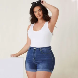 Women’s High Waist Denim Jean Shorts Casual Summer Hot Pattern Fashionable Plus Size for Moms & Ladies