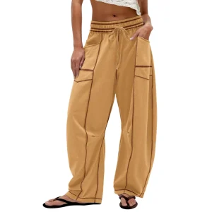 Women’s High Waist Eco Friendly Breathable Jogger Pants High Street Fashion Design Pocket Elastic Waist Casual Trousers