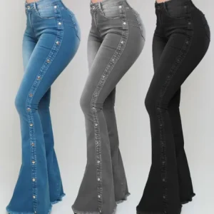 Women’s High-Waist Elastic Floor-Sweeping Flare Jeans
