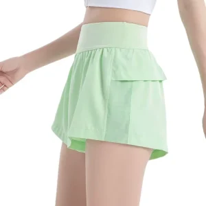 Women’s High Waist Gym Shorts Breathable Polyester Sport Fitness Yoga Shorts with Back Zipper Pocket Sleep Shorts