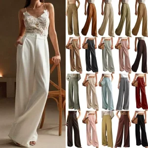 Women’s High Waist Loose Fit Straight Leg 100% Cotton Pants Casual & Office Trousers with Multi Colors