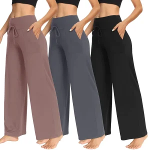 Women’s High Waist Loose Fit Super Soft Wide Leg Pajama Pants Comfortable Casual Lounge Yoga Pants with Pockets and Drawstring