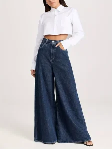 Women’s High Waist Loose Straight Slimming Draped Wide-Leg Jeans