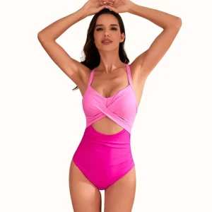 Women’s High Waist One Piece Swimsuit New Popular Solid Beachwear Pure Color Fashion Swimwear Swimming Wear for Women
