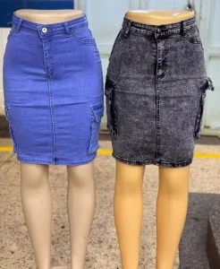 Women’s High Waist Pencil Silhouette Casual Denim Cargo Skirt Spring Season