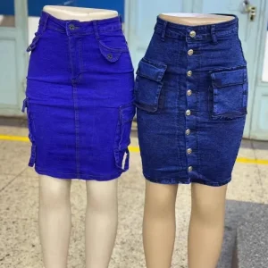 Women’s High Waist Pencil Skirt Casual Denim Cargo Work Spring Wrinkle-Free Quick Dry Spandex/Cotton Solid Pocket Button