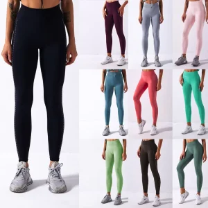 Women’s High Waist Plaid Gym Pants Seamless Bodybuilding Knit Legging with Drawstring Waistband