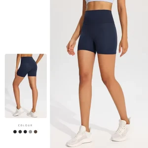 Women’s High Waist Quick Dry Fitness Pants Solid Pattern Spandex Nylon Running Shorts Elastic Waist Closure Tights