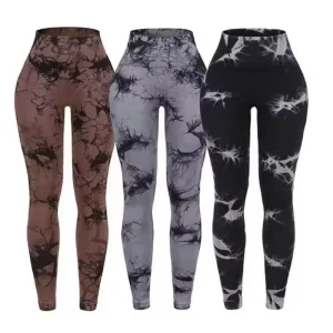 Women’s High Waist Quick Dry Gym Fitness Leggings New Tie Dyed Seamless Sports Yoga Pants with Butt Lift Workout Sets